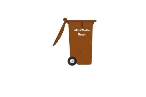 Glass, metal and plastic recycling bin illustration